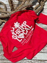 Load image into Gallery viewer, Pledge to #ShrimpLocal and show some ❤️ for our South Carolina white boot heroes with our favorite long-sleeve tees!   Buying local means more today than ever before. Your choice makes a big difference in our Lowcountry community. A percentage of the proceeds from these tees will go to the SC Seafood Alliance whose mission is advocating for healthy and safe seafood sources.