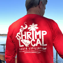 Load image into Gallery viewer, Pledge to #ShrimpLocal and show some ❤️ for our South Carolina white boot heroes with our favorite long-sleeve tees!   Buying local means more today than ever before. Your choice makes a big difference in our Lowcountry community. A percentage of the proceeds from these tees will go to the SC Seafood Alliance whose mission is advocating for healthy and safe seafood sources.