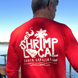 Pledge to #ShrimpLocal and show some ❤️ for our South Carolina white boot heroes with our favorite long-sleeve tees!   Buying local means more today than ever before. Your choice makes a big difference in our Lowcountry community. A percentage of the proceeds from these tees will go to the SC Seafood Alliance whose mission is advocating for healthy and safe seafood sources.